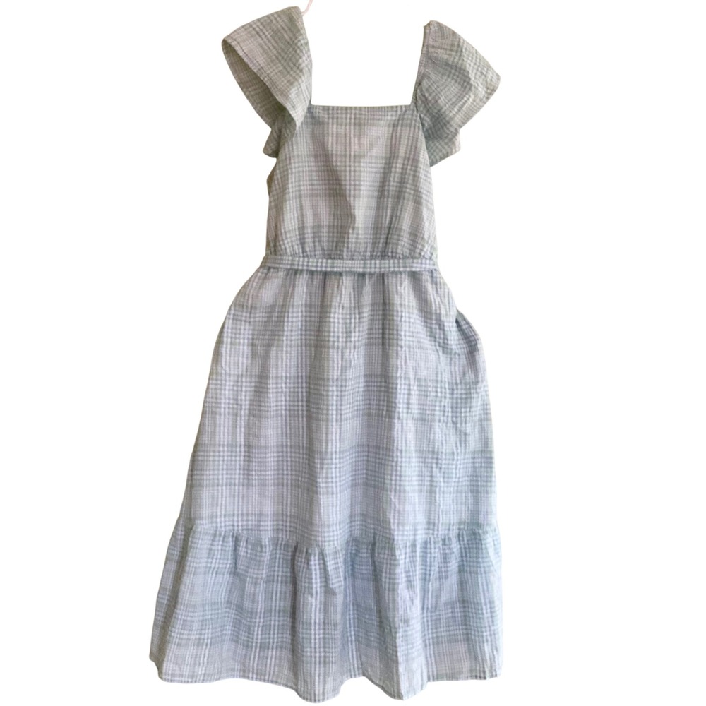 NWT St Johns Bay Plaid Seersucker Midi Dress Ruffle Sleeve Cotton M Cottagecore